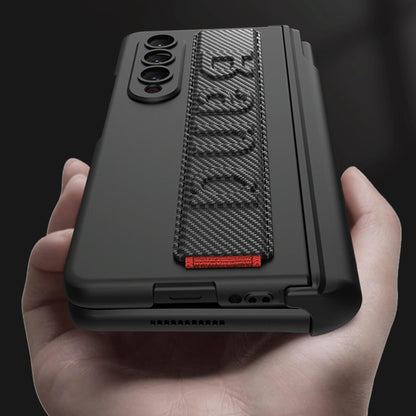 NNEDSZ Samsung Galaxy Z Fold 4 Shockproof Magnetic Fold Case With Wrist Strap - Carbon Fibre