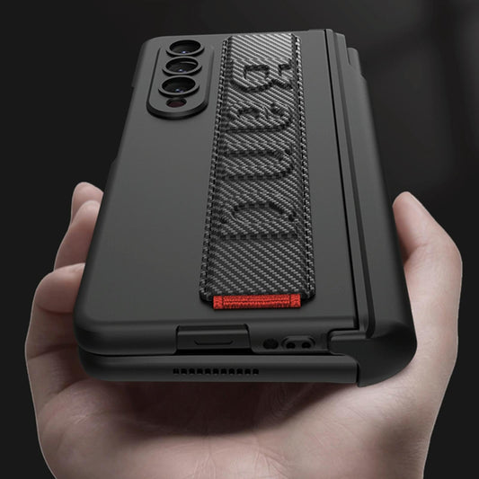 NNEDSZ Samsung Galaxy Z Fold 4 Shockproof Magnetic Fold Case With Wrist Strap - Carbon Fibre